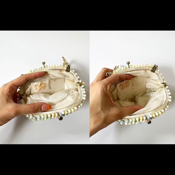 60s Vintage coin purse pastel beaded wristlet - Picture 5 of 5